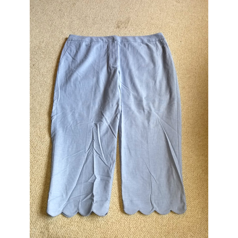 Womens Pants-TALBOTS-blue cotton "Slim Crop" scalloped hem Preppy Coastal-16WP